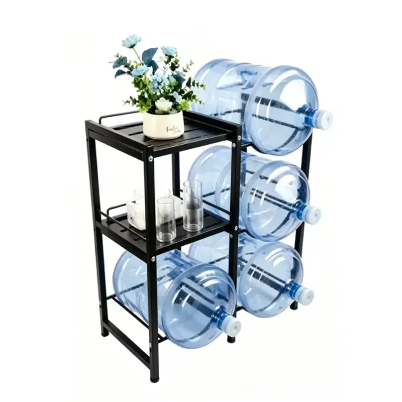 4 bottle water bottle rack with top shelves