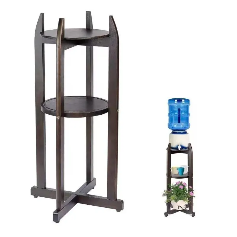wooden water bottle rack with display shelf